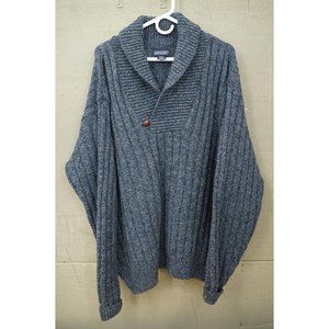 Mens Clothing Pullover Sweater Blue Knit Virgin Wool LANDS END XL 46-48